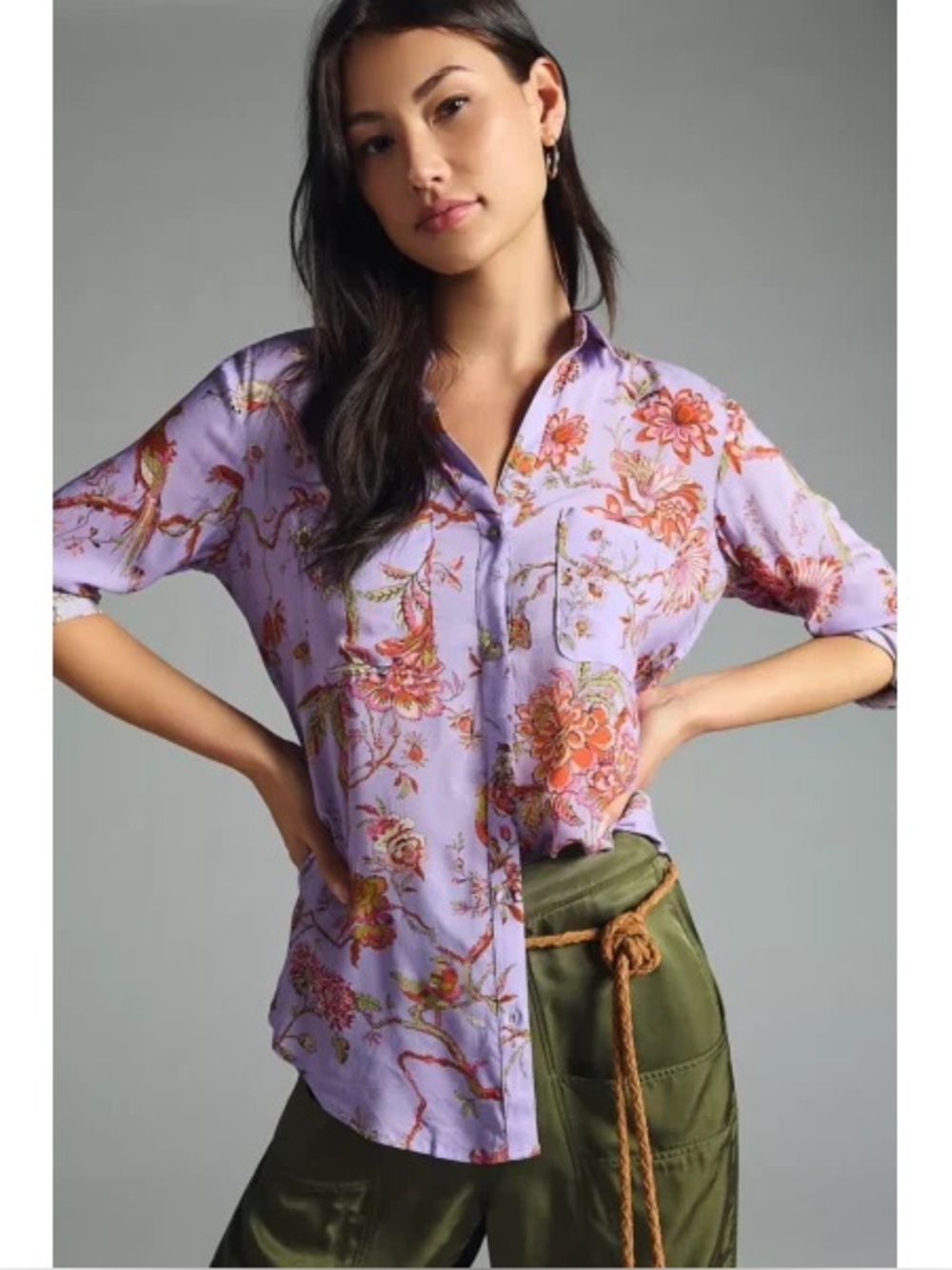 Anthropologie Pilcro Romy Blouse - Purple Button Down Bird Print